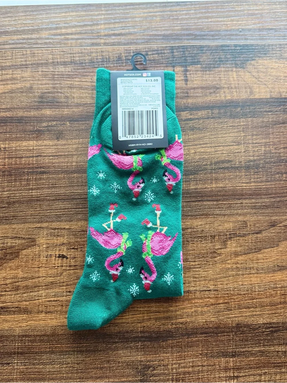 HOTSOX Men’s Flamingo Christmas Crew Socks NWT Green Novelty One Size